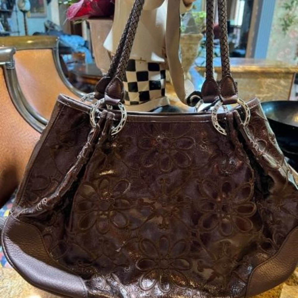 Brighton Valencia Leather Floral Embroidered Hobo Excellent Condition - Picture 2 of 6